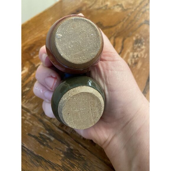 Handcrafted Clay Pottery Mini Vases Pair - Red & Green Glazed Stoneware - 2 Inch - Picture 4 of 4